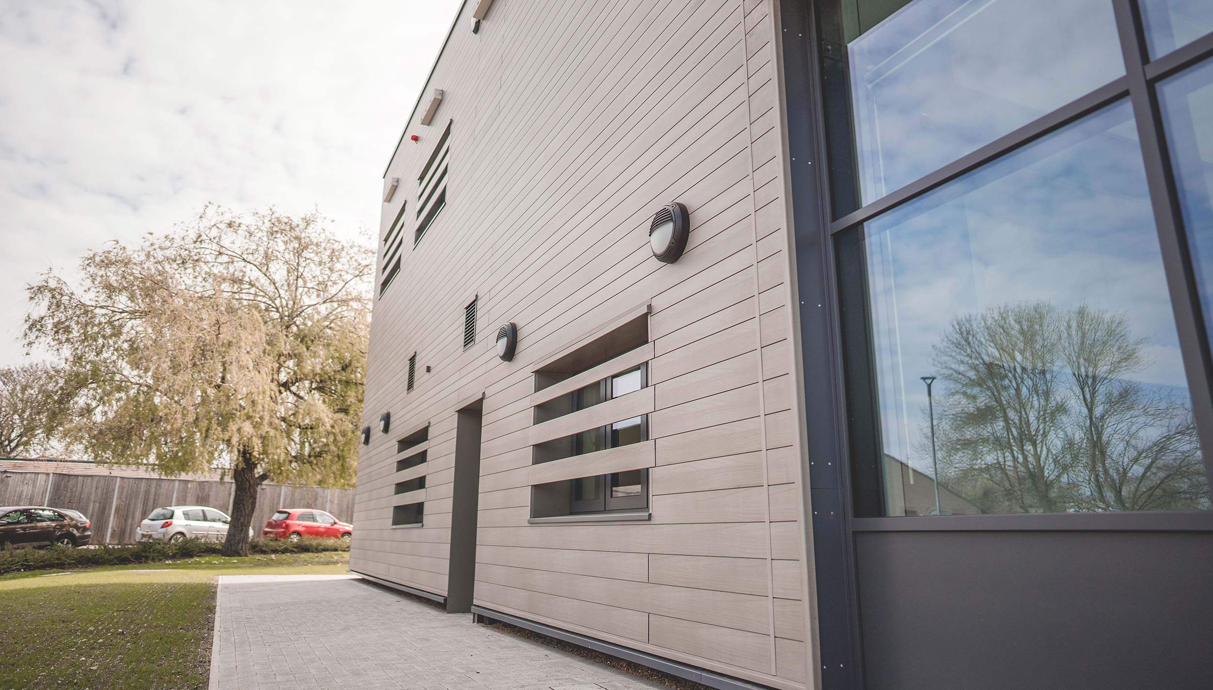 Fulbourn Hospital wood-effect aluminium cladding